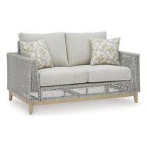 Bowery Hill Wicker / Rattan Coastal Gray Outdoor Loveseat with Cushion