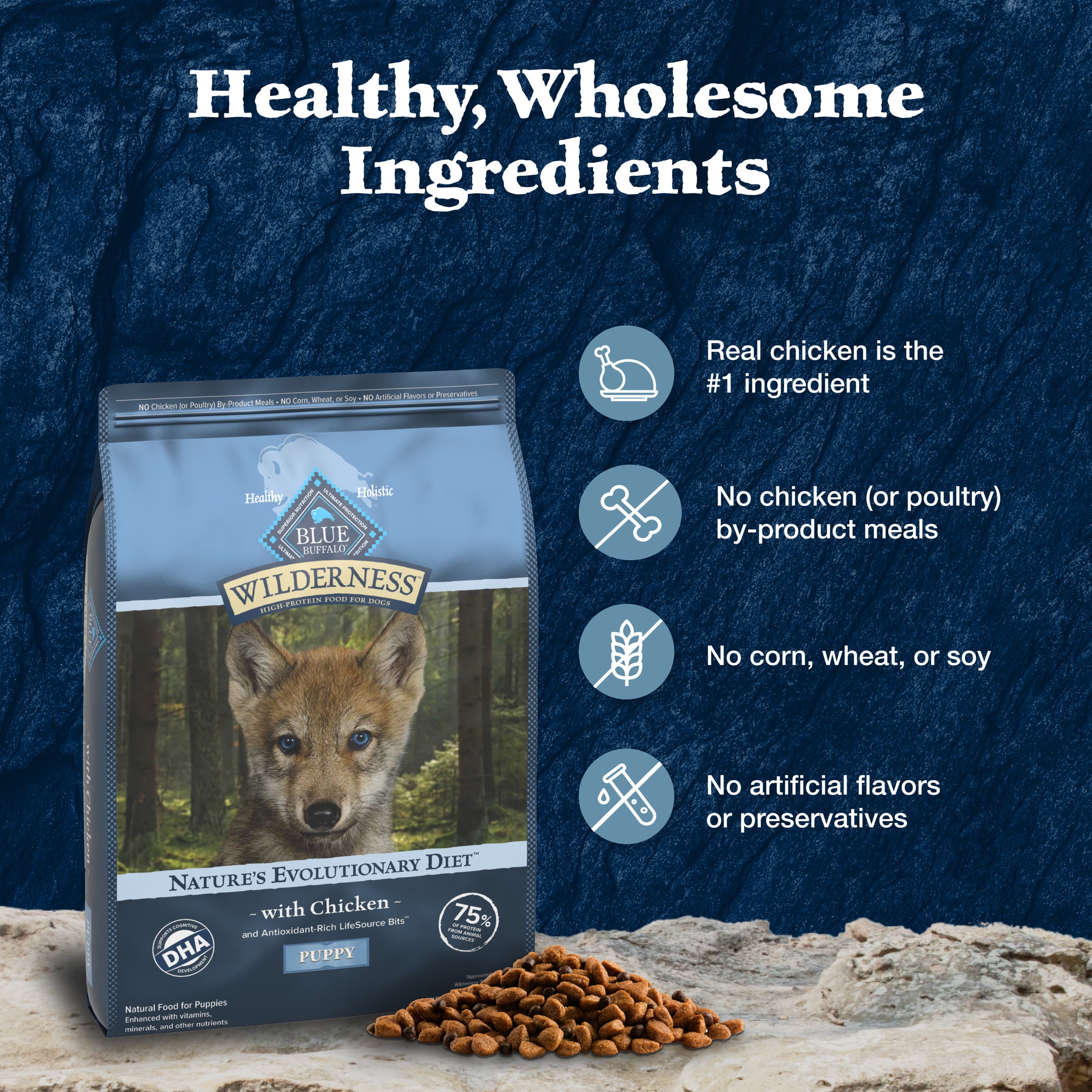 Blue Buffalo Wilderness High-Protein Natural Puppy Dry Food, Chicken Recipe, 28-lb Bag