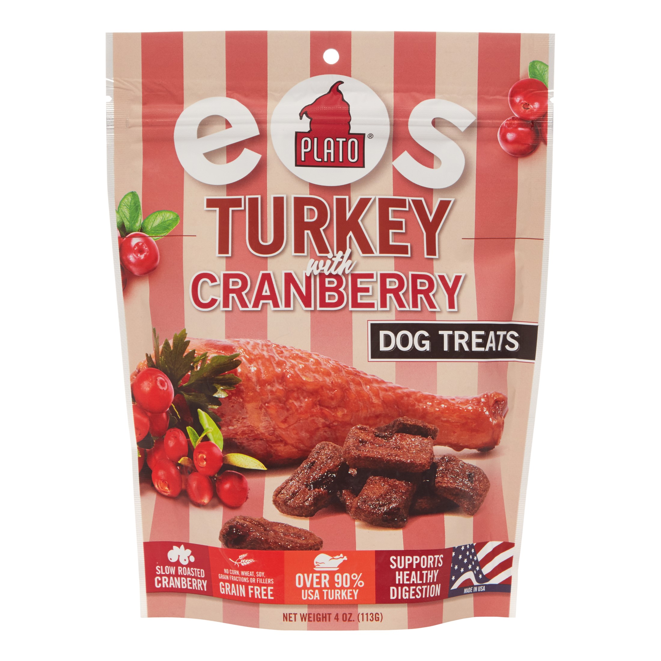 Plato Pet Treats EOS Turkey With Cranberry Dog Treats, 4 Oz