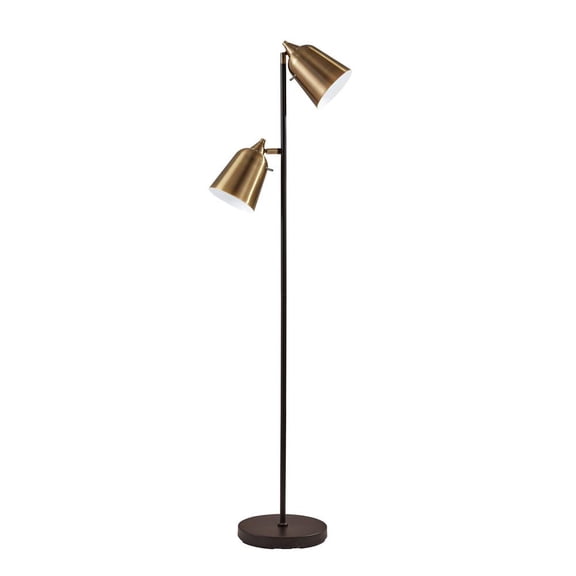 Adesso® Malcolm Floor Lamp, 57-1/2"H, Antique Brass Shade/Matte Black