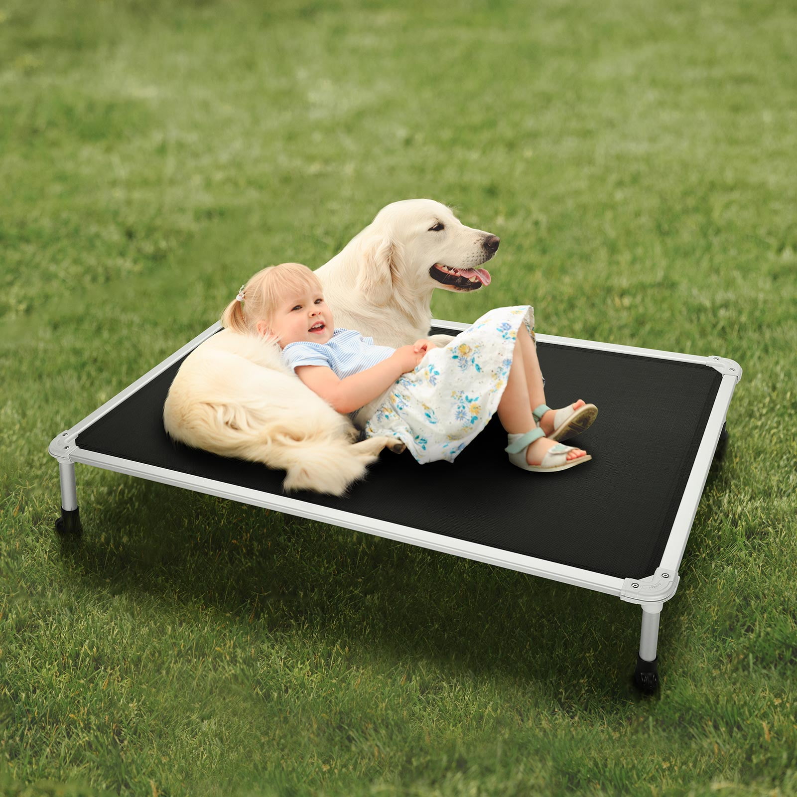 Veehoo Chew Proof Dog Bed, Rustless Aluminum Frame and Textilene Mesh Fabric, Black, X Large