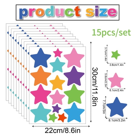 Zhuge 10 Sheets Wall Decals - For Kitchen Bedroom Living Room Laundry Bathroom Decor Removable Peel and Stick Indoor Wall Decor，Colorful stars