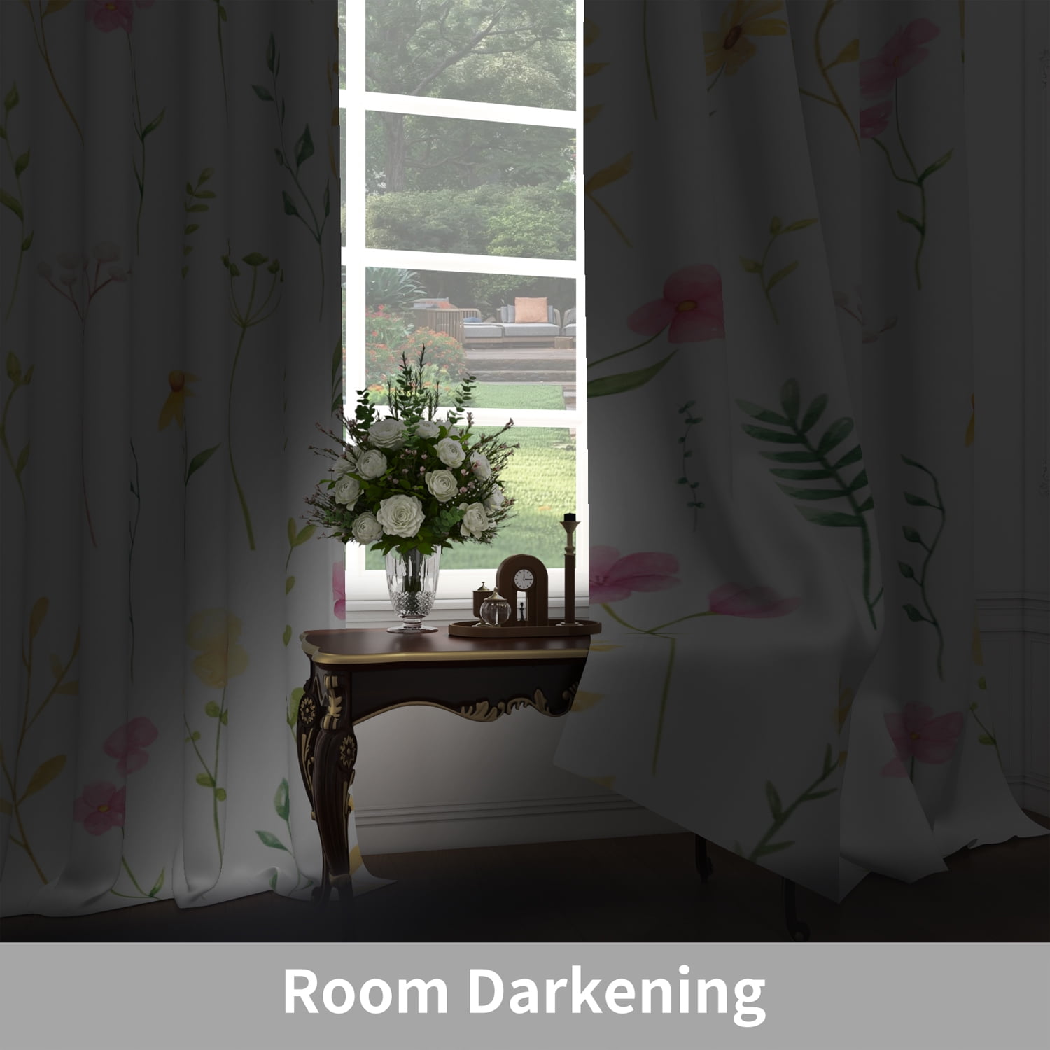 Lfeey Floral White Blackout Curtains, Blackout Washable Thermal, Rod Pocket Design, Bedroom Living Room Curtains, 52x96 Inches, 2 Panels