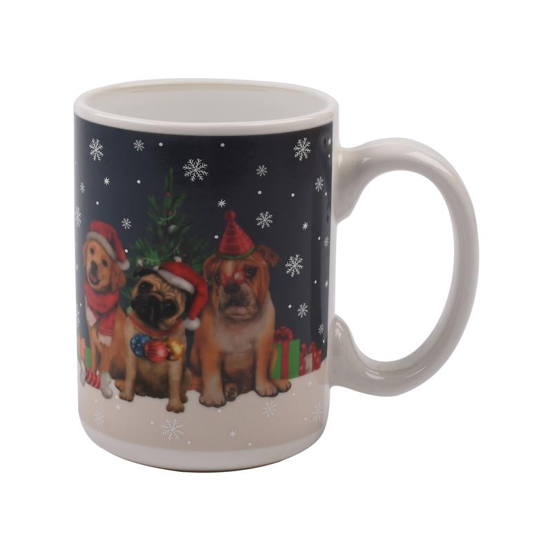 Holiday Time Tasse en céramique thermoactive - chiens et chapeau de Noël, 1 pièce Volume / Quantité : 490 ML / 16,5 OZ x 1