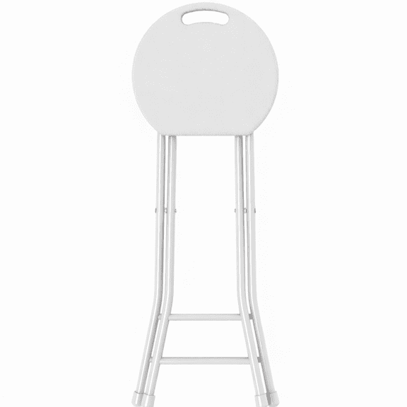 24 Inch White Folding Bar Stool with Handle, Set of 2, Portable High Stool for Kitchen, Patio, and Workshop