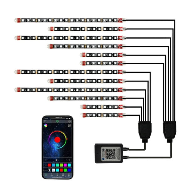 Tira LED Resplandeciente Lámpara Ritmo Musical para Coche Control Aplicación Impermeable RGB (1 A 12)