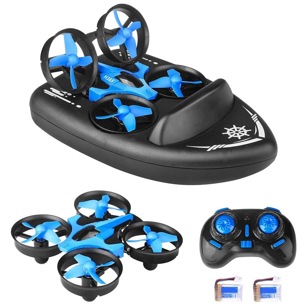 JJRC Upgraded Model H36F 3 in 1 RTF RC Quadcopter Boat Sea-Land-Air 2.4G 6-Axis Gyro Helicopter with Headless Mode 3D Flips One Key Return Drone for Beginners 3 Batteries Mini Drone for Kids Adults 