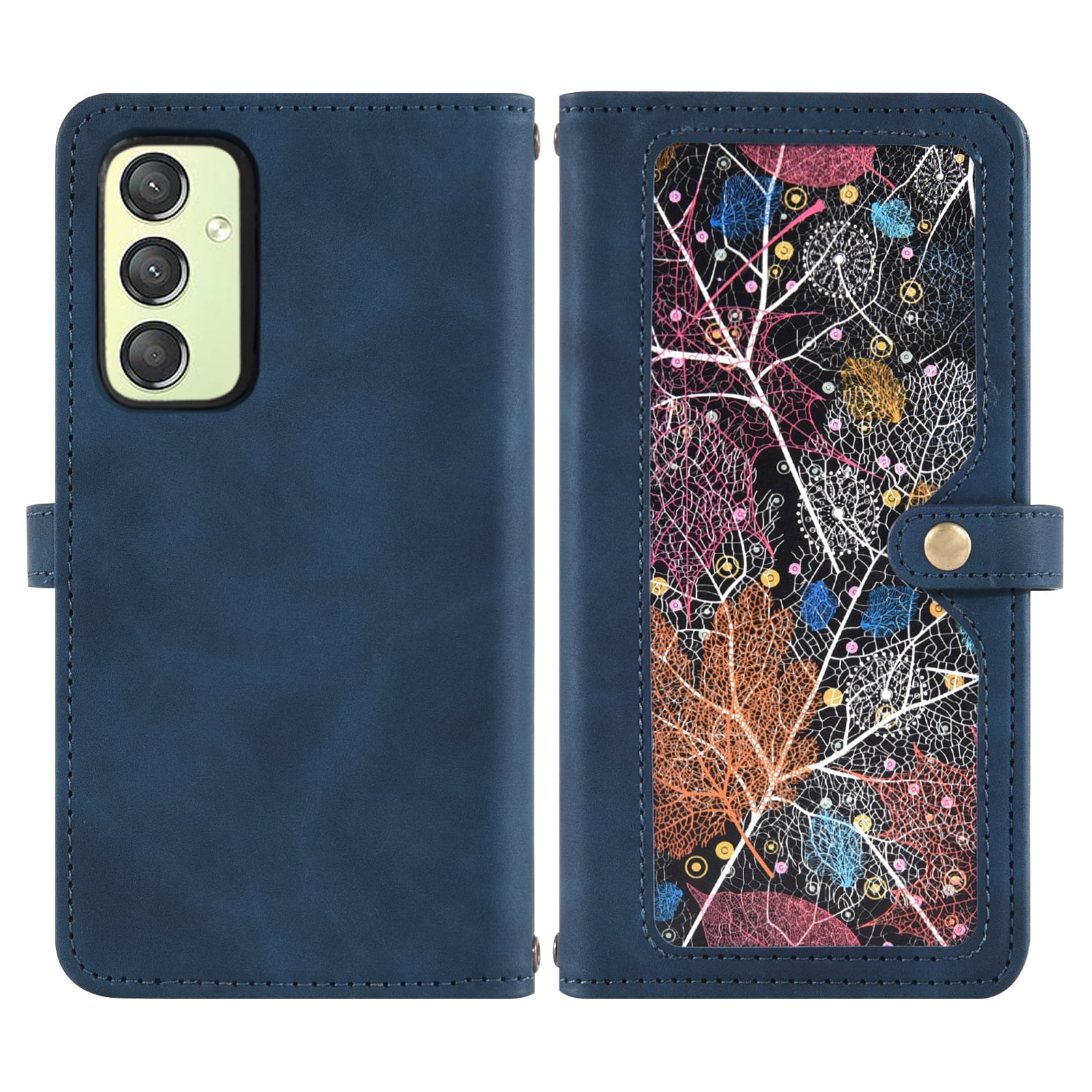 Asuwish Phone Case for Samsung Galaxy A25 5G Wallet Cover With Tempered Glass Screen Protector Crossbody Wrist Strap Flip Pattern Zipper Credit Card Holder Stand Cell A 25 25A SM-A256U Women Men Blue