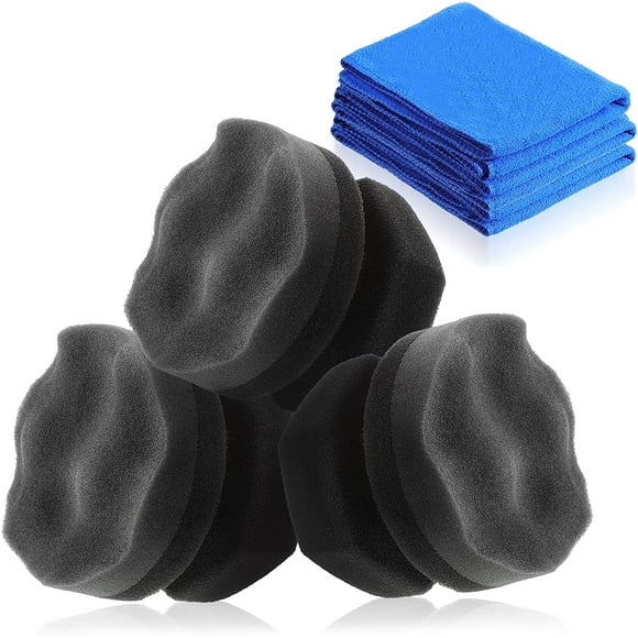 6 Pieces Tire Dressing Applicator Set Including Tire Dressing Applicator Pad and Microfiber Cleaning Cloth, Tire Shine Applicator Car Cleaning Supplies Functional Cleaning Towels Car Cleaning Supplies