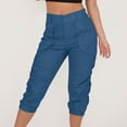 thumbnail image 5 of Prolriy Capris Pants for Women, Womens Cargo Trousers Cargo Pants with Pocket High Waist Jogging Bottoms Solid Color Summer Trousers Leisure Trousers Paperbag Work Trousers Womens Pants Dark Blue L, 5 of 9