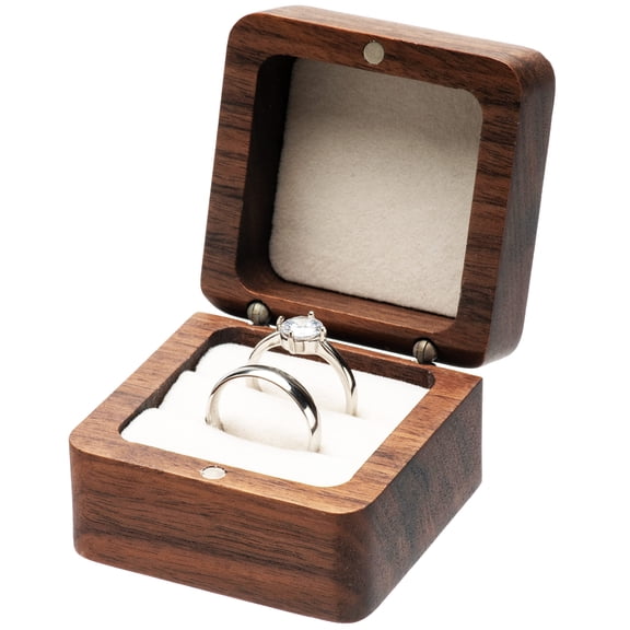 Square Solid Wood Double Ring Box Case for Wedding Ceremony Engagement Proposal,Wooden Ring Holder for 2 Rings
