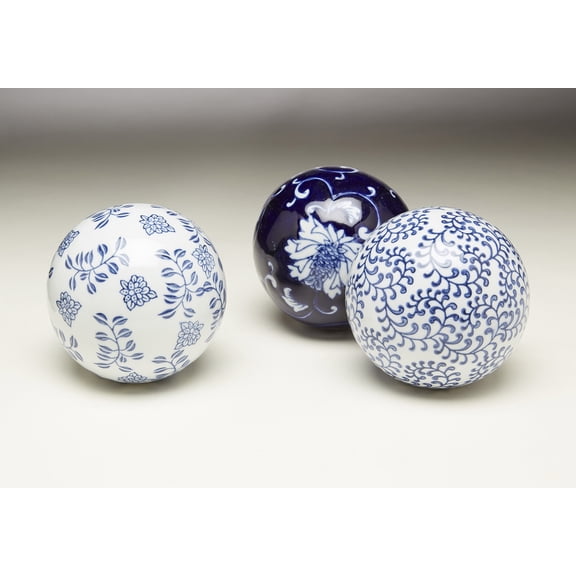 Zeckos AA Importing 59814 Blue And White Porcelain Balls - Set Of 3