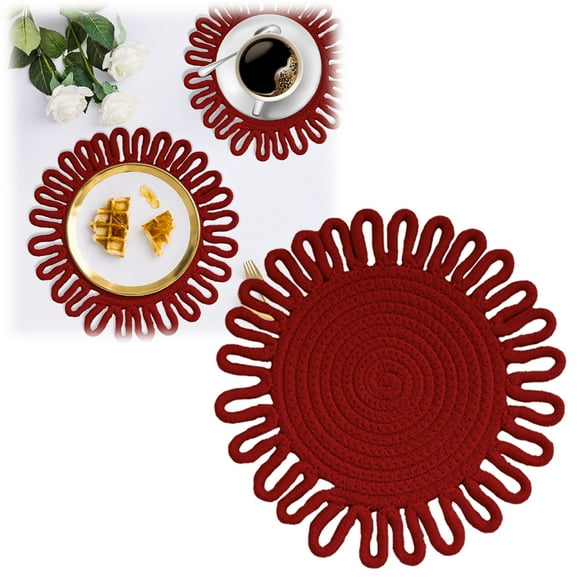 Clearance Deals Woven Floral Placemat Cotton Cord Vintage Woven Insulation Mat Kitchen Floral Placemat Handmade Cotton Pot Cushion Cup (diameter 7.1 "9.4" 11.8 ") placemats with patterns