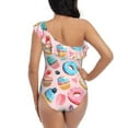 thumbnail image 6 of Yiaed Cupcakes and Donuts Print Women One Piece Swimsuits Tummy Control One Shoulder Bathing Suits Pattern Ruffle Swimwear-Small, 6 of 8