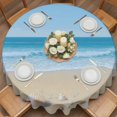 thumbnail image 2 of Summer Beaches Round Tablecloth 54 inches Oceans Shells Starfish Conch Coastal Landscape Waterproof Oil-Proof Table Cloth Round Table Cover for Holiday Party Picnic Dinner Decor Indoor Outdoor Use, 2 of 9