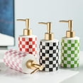 thumbnail image 4 of Checkered Ceramic Soap Dispenser with Rust Proof Gold Matte Pump Decorative Soap Dispenser for Bathroom or Kitchen (Black & White), 4 of 14
