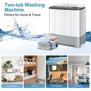 Costway Portable Twin Tub Washing Machine Washer(13.2lbs) & Spinner (8.8lbs) Grey