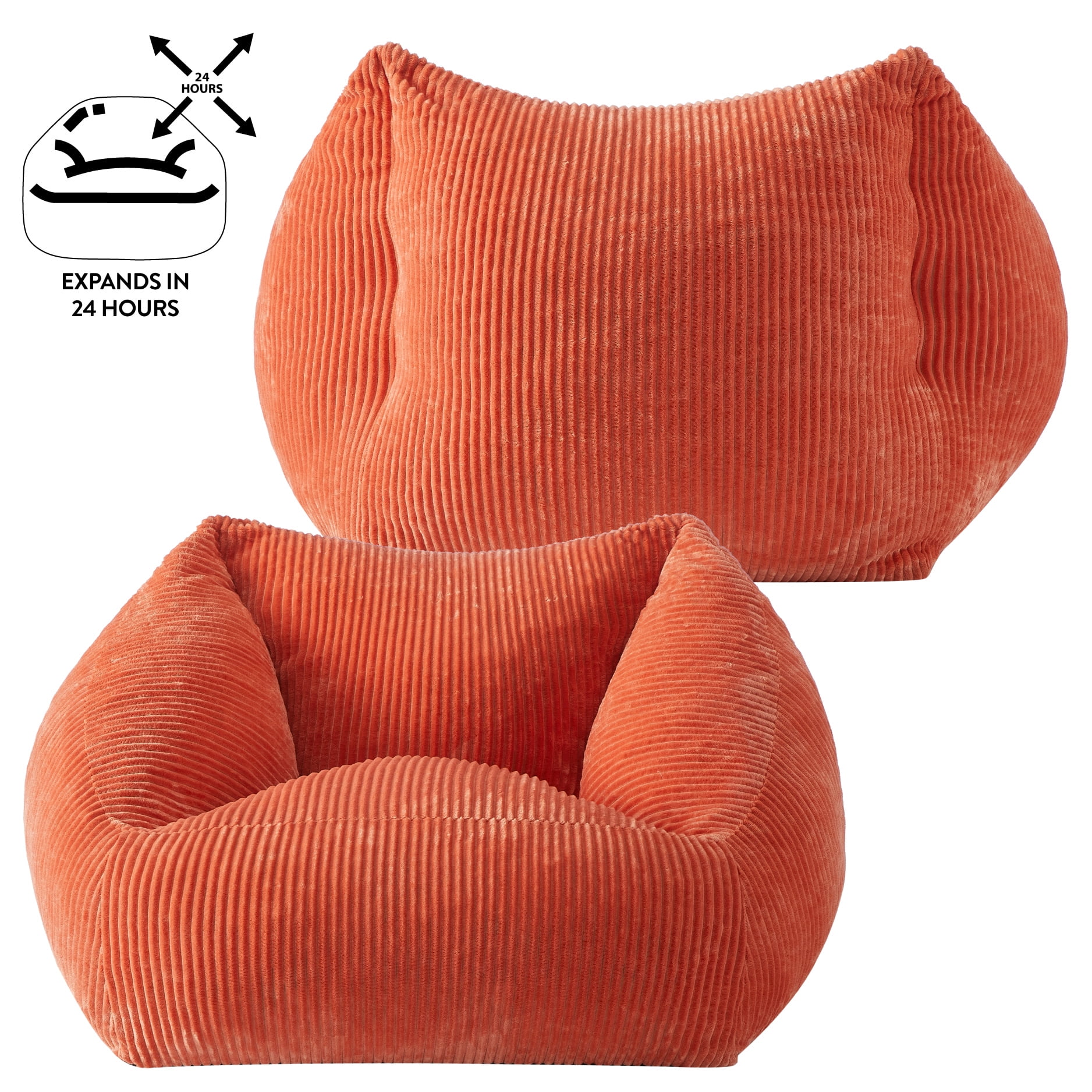 Mainstays Becky G Ribbed Plush Compressed Foam Chair, Mandarin for Teens and Adults