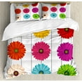 thumbnail image 1 of Gerber Daisy Duvet Cover Set King Size, Lovely Illustration with Colorful Flower Petals on Vertical Stripes Graphic, Decorative 3 Piece Bedding Set with 2 Pillow Shams, Multicolor, by Ambesonne, 1 of 3