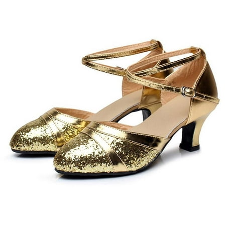 

Dezsed Women s Middle Heels Shoes Clearance Women s Ballroom Tango Latin Dancing Shoes Sequins Shoes Social Dance Shoe Gold 36