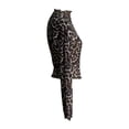 thumbnail image 6 of Womens Tops Casual T Shirts Elegant Mesh Leopard Print Cropped Long Sleeve Basic Slim Undershirts Beige, 6 of 7