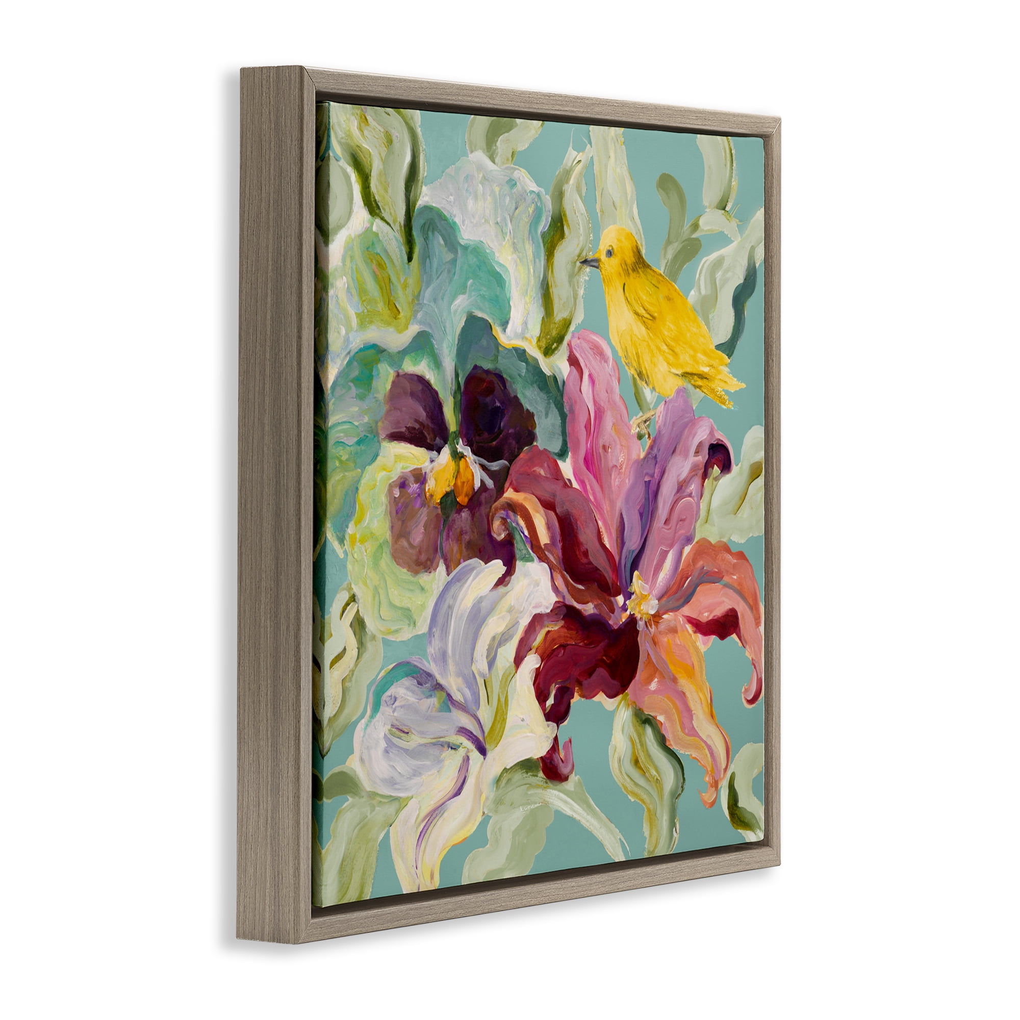 Stupell Industries Lyrical Garden Canary Brown Framed Floater Canvas Wall Art, design by Lanie Loreth