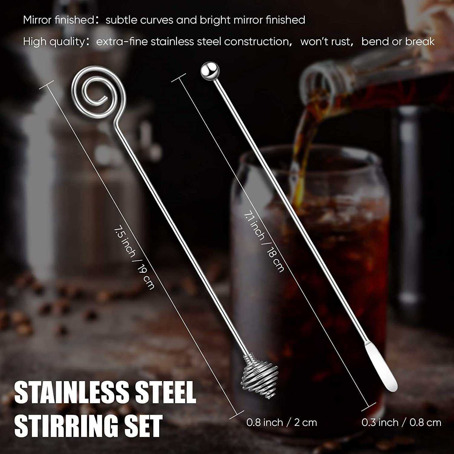Stainless Steel Cocktail Drink Swizzle Stick with Small Rectangular Paddles Coffee Beverage Stirrers Stir 5 Pack 
