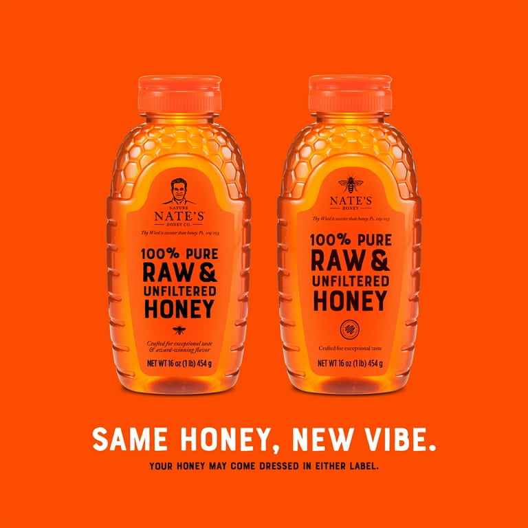 6 pack) (6 pack) Nate's Honey: 100% Pure, Raw and Unfiltered Honey