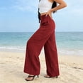 thumbnail image 6 of Women's Soft Cotton Wide Leg Pants, Elastic Waist with Drawstring, Casual Tapered Silhouette, Loose Fit Palazzo Style for Daily Wear, Comfortable Lounge, Work, Travel | TruHer,Wine S, 6 of 9