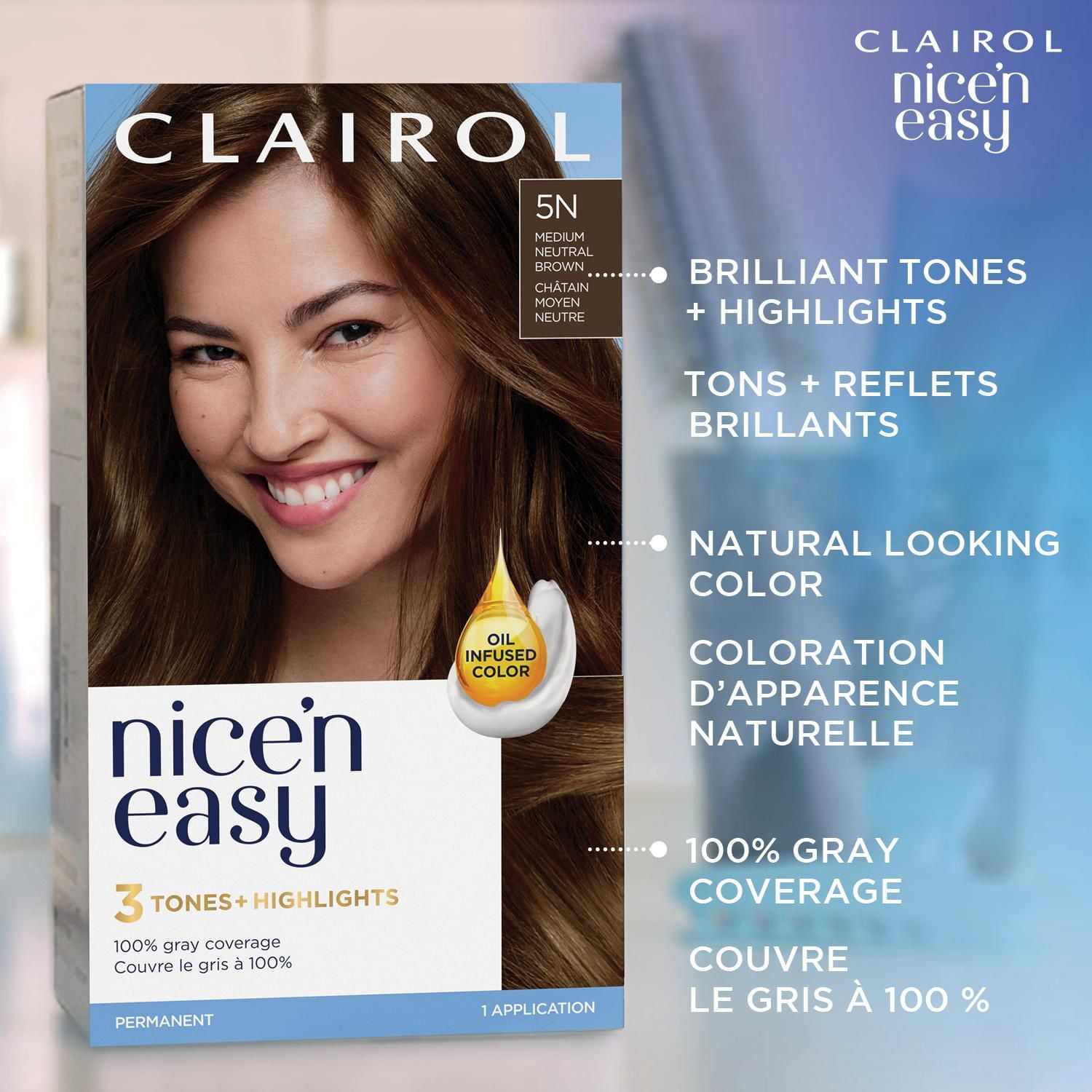 Coloration permanente Clairol Nice'n Easy Couverture Des Cheveux Gris À 100