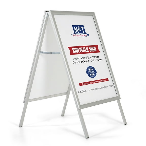 M&T Displays UAB3550N22X2000 Sandwich Board Sidewalk Sign Poster Menu Holder A-Frame Double Sided 22x28 Silver