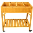 thumbnail image 3 of Gzxs Mobile Elevated Garden Bed on Wheels, 8-Grid Divider Raised Wood Planter Box for Herbs, Vegetables, Flowers w/ Fabric Liners, Drainage Holes and Storage Shelf - 36"L x 24.2"W x 34.6"H, Natural, 3 of 9