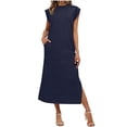 thumbnail image 2 of Women's Casual Tank Dress Solid Color Long Maxi Sleeveless Dress for Summer Beach Travel with Pockets Linen Dresses for Women Navy S, 2 of 7