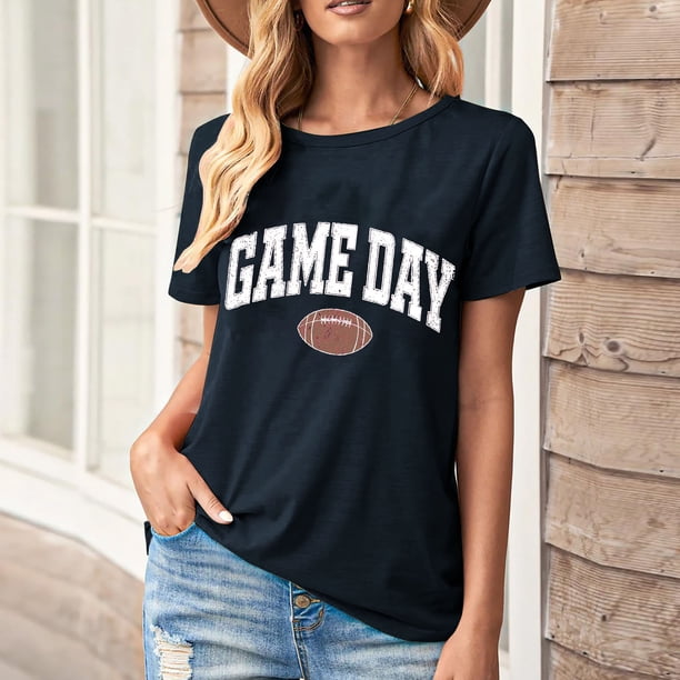 Karight Football Shirts for Women Game Day T Shirts Football Outfits Funny Graphic Tee Casual Short Sleeve Tee Shirts