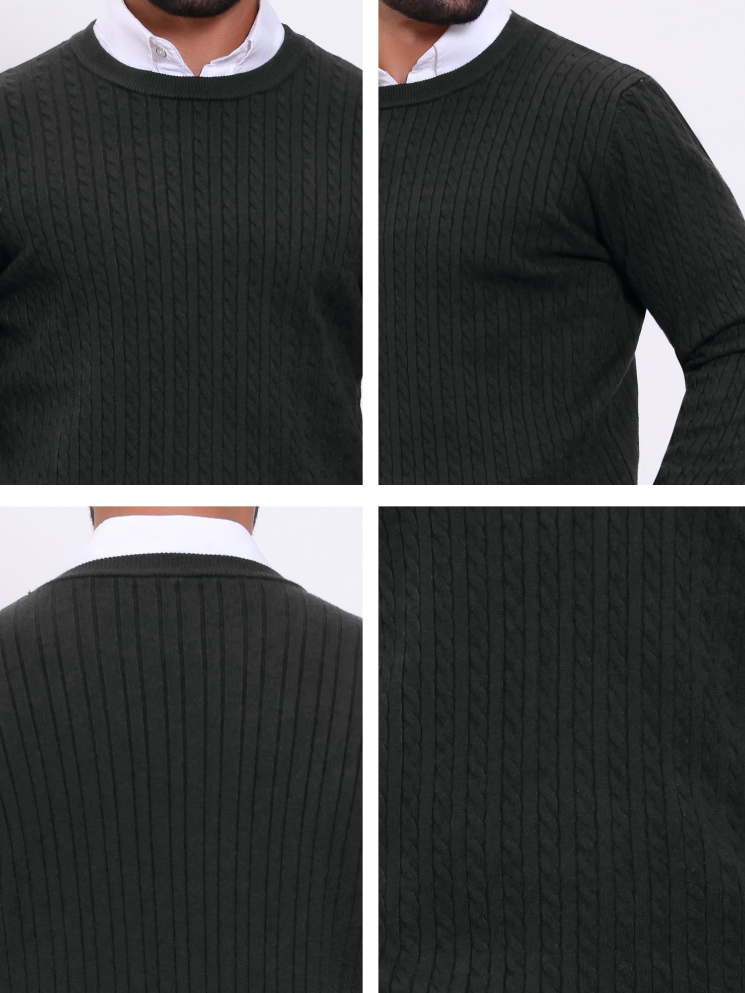 DARING DIVA Men's Crew Neck Long Sleeve Soft Cable Knit Pullover Sweater L Black