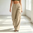 thumbnail image 6 of Hzzrkos Women Casual Fashion Loose Solid Color High Waist Long Cargo Pants With Side Pockets for Daily Wear Outdoor Travel Lounge Outfit Khaki XL, 6 of 8
