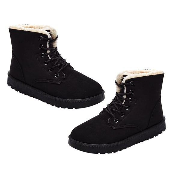 ifundom 1Pair Winter Warm Boots Black Non Skid Lace-Up Short Tube Warm Cotton Boots