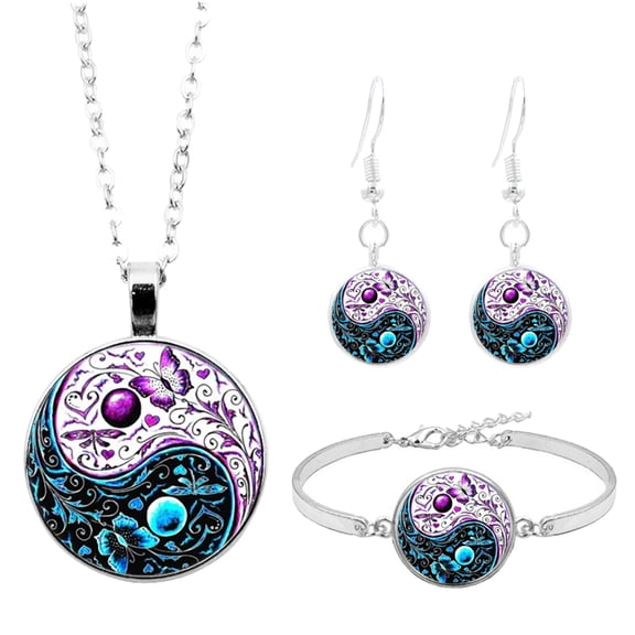 Jiaroswwei Vintage Women Round Pendant Chain Necklace Hook Earrings Bracelet Jewelry Set