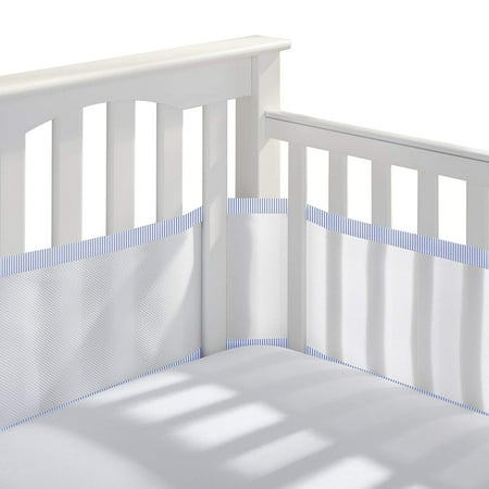 UPC: 0811283022760 | BreathableBaby Breathable Mesh Liner for Full-Size Cribs Classic 3mm Mesh Blue Seersucker (Size 4FS Covers 3 or 4 Sides)