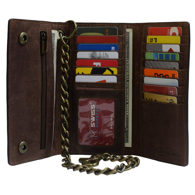 Red Trifold Leather Chain wallet for Men with Snap RFID safe Christmas