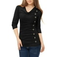 thumbnail image 2 of INSPIRE CHIC Junior's Cowl Neck Long Sleeves Buttons Decor Ruched Top, 2 of 4