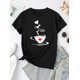 thumbnail image 2 of Camiseta deportiva informal y sencilla para mujer, con estampado creativo de corazón y café, cuello redondo y manga corta, cómoda para vacaciones de verano. Camiseta deportiva de ocio., 2 of 8