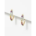thumbnail image 2 of 18K Yellow Gold over 925 Sterling Silver Synthetic Blue Sapphire Hoop Earrings, 2 of 4