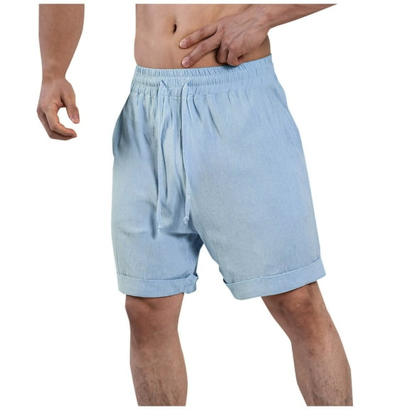 Jgppe Summer Shorts for Men Comfort Cotton Linen Solid Color Elastic Waist Loose Casual Shorts with Pockets