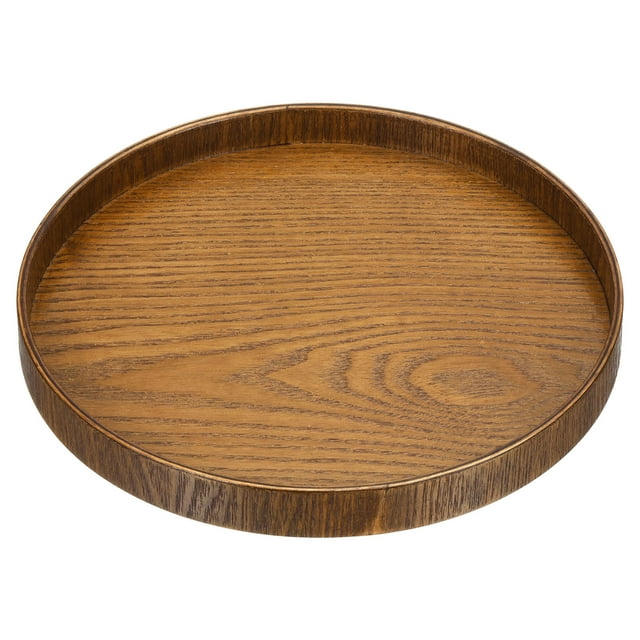 Unique Bargains 8' Round Wood Serving Tray Decorative Platter Home Kitchen Candle, Brown