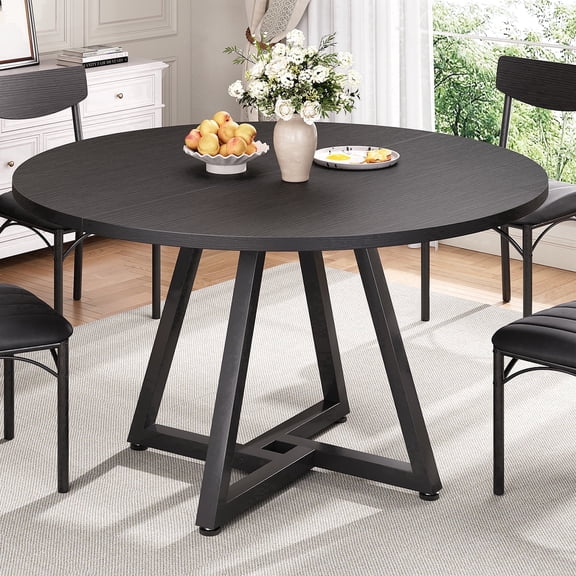 Anyact 42in Round Dining Table for 4, Circle Dinner Table Pedestal Metal Frame, Kitcen Table Sturdy Wood Kitchen & Dining Room Furniture, Black(Only Table)