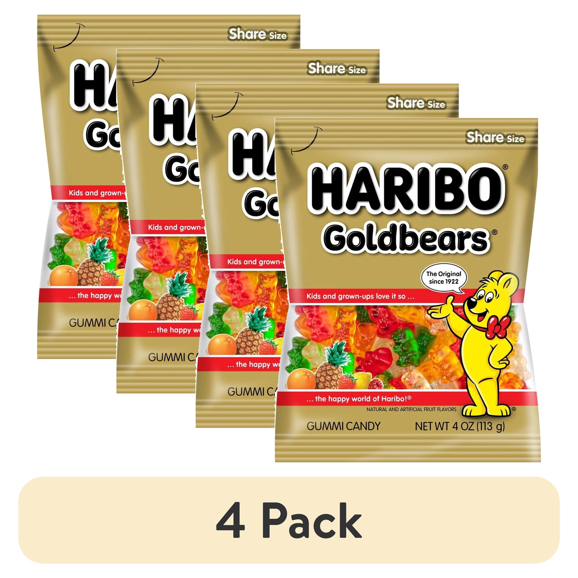 (4 pack) HARIBO Goldbears Gummy Bears Original Assorted Fruit Flavor Candy Gummies, 4 oz Bag