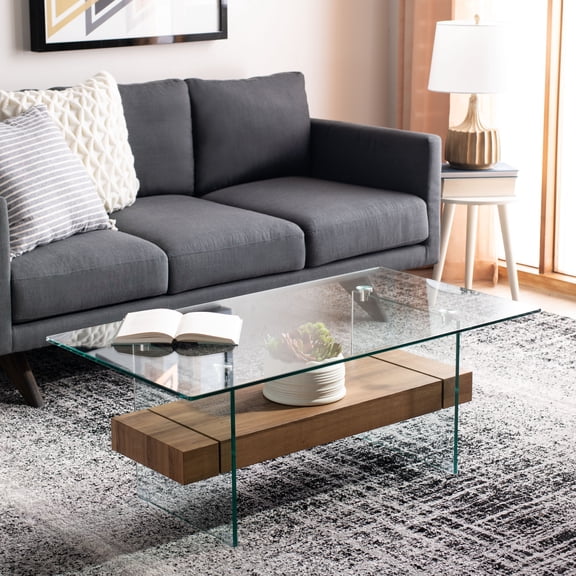 SAFAVIEH Kayley Retro 2 Tier Glass Coffee Table, Natural Brown