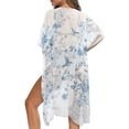 thumbnail image 5 of HELLHERO Blue Vintage Floral & Bird Kimono Cover Up - Lightweight Breathable Beachwear for Summer Vacation, Pool & Resort - Loose Fit Women's Swim Cover, 5 of 6