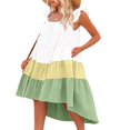 thumbnail image 2 of Women Summer Ruffled Sleeve Dress  Contrast Color/Solid Color Square Neck Irregular Hem Dress for Beach  Date, 2 of 6